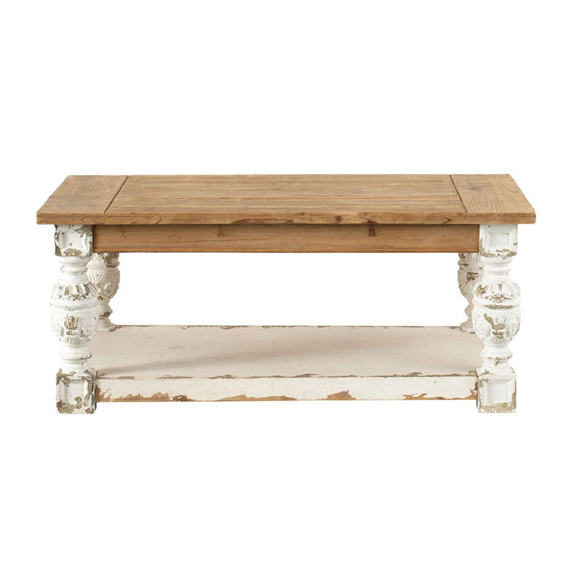 Rectangle Coffee Wooden Coffee Table, French Country Style - Brown / Antique White
