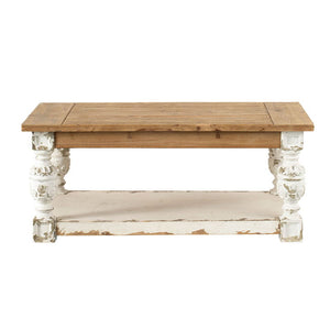 Rectangle Coffee Wooden Coffee Table, French Country Style - Brown / Antique White
