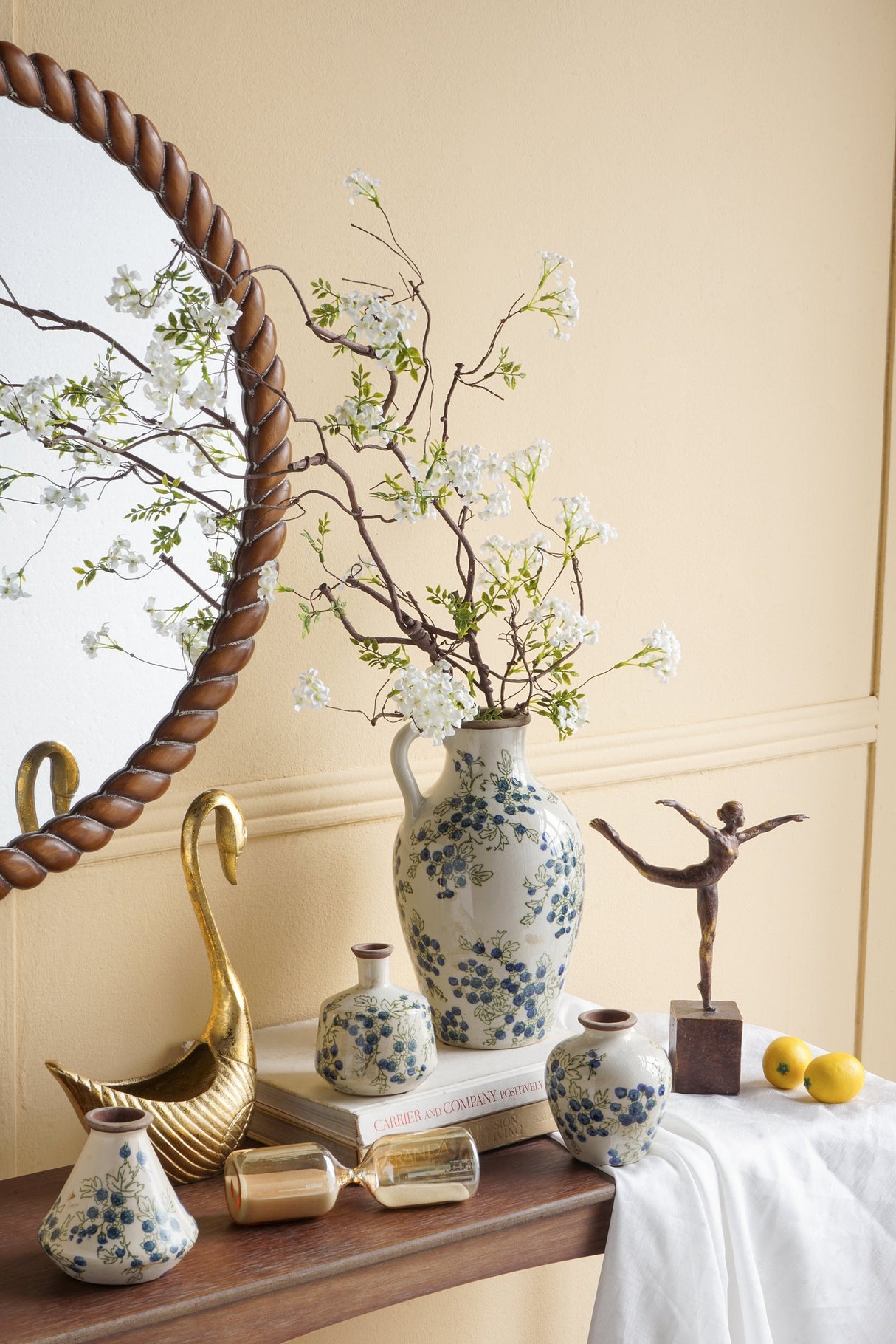 7.5x7.3x12' White Ceramic Vase with Blueberry Motif