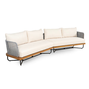 Lucca Outdoor Acacia Wood Rope Woven Sofa Sectional Set
