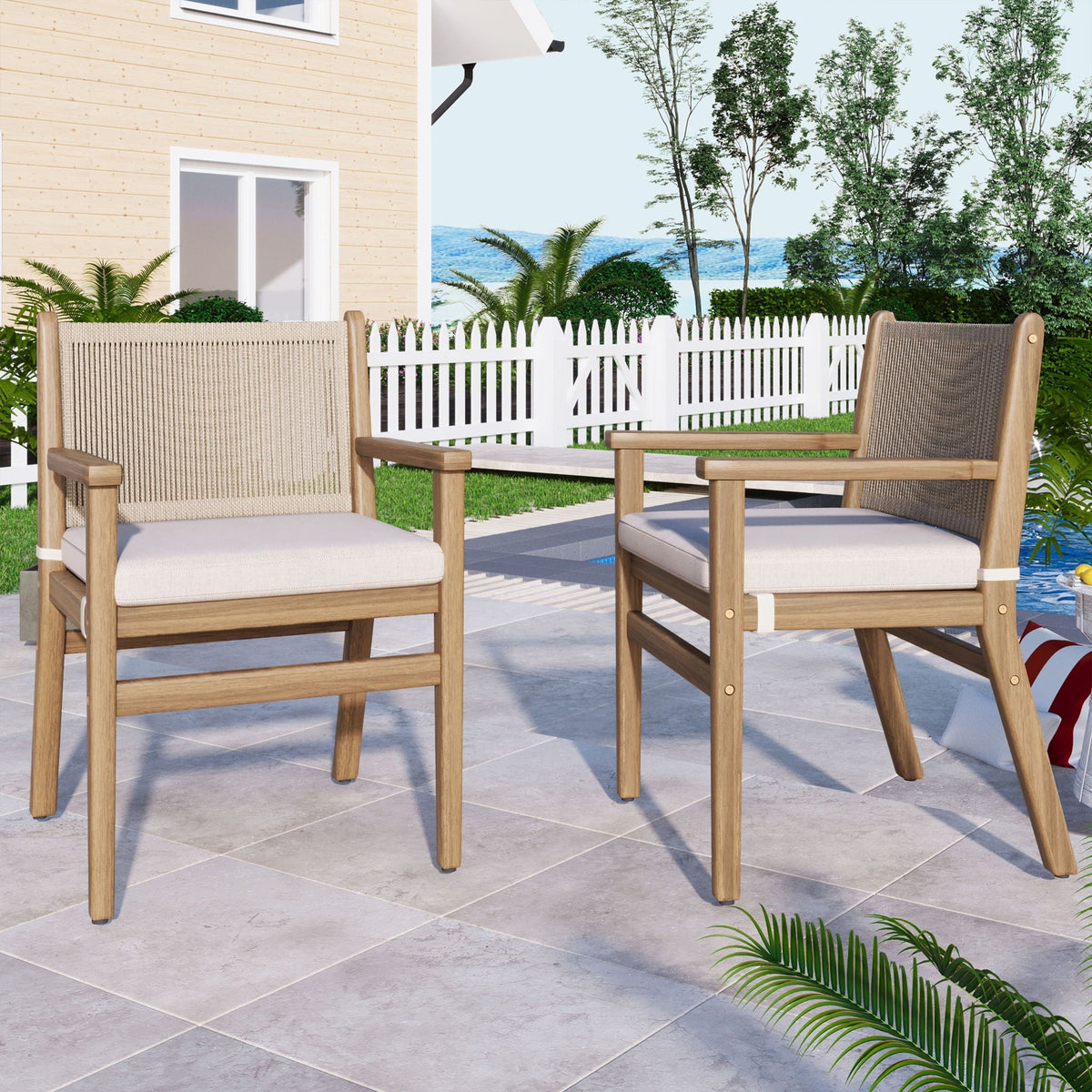 Outdoor Acacia Wood Patio Dining Armchair (Set of 2)