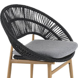Cyril Outdoor Wicker Papasan Style Dining Chair with Teak Finished Leg and Dark Gray Faux Rattan - Set of 2