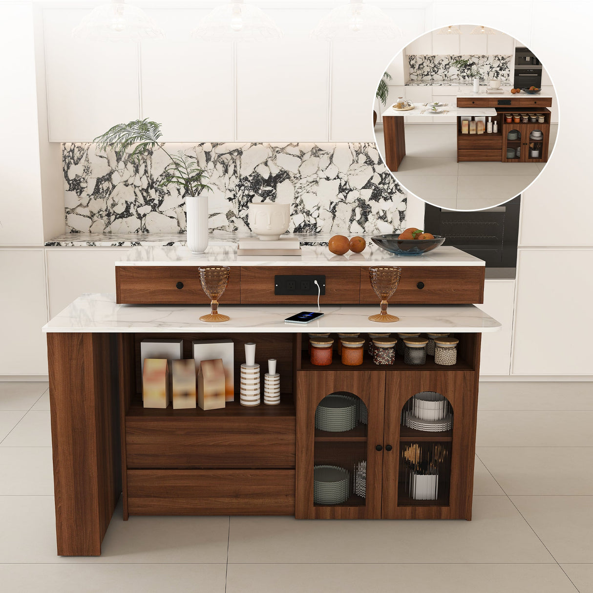 Extendable Kitchen Island with Rotating Table