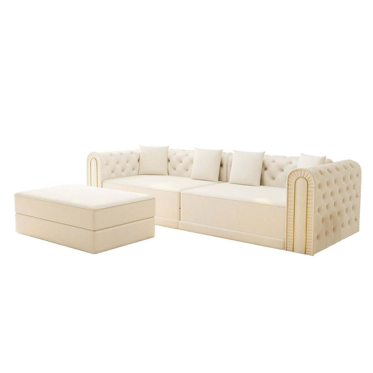 3-In-1 Convertible Sleeper Sofa With Movable Ottoman For Living Room