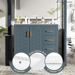 Bathroom Vanity With Sink Combo, Storage Cabinet, Freestanding Set With 3 Drawers & Soft Closing Doors