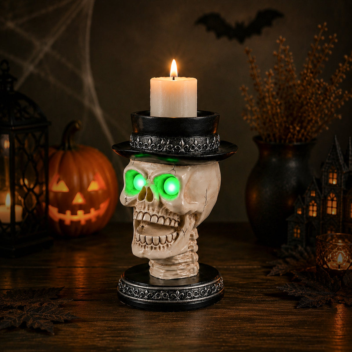 Halloween Skull Candle Holder with Glowing LED