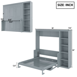 Murphy Bed with Desk and Bookshelf - Solid Pine, Full & Queen Sizes