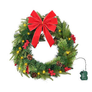 24-Inch Pre-Lit Artificial Christmas Wreath