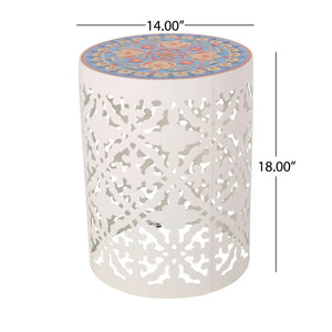 Airy - Outdoor Side Table with Lace Cut Design and Metal Frame