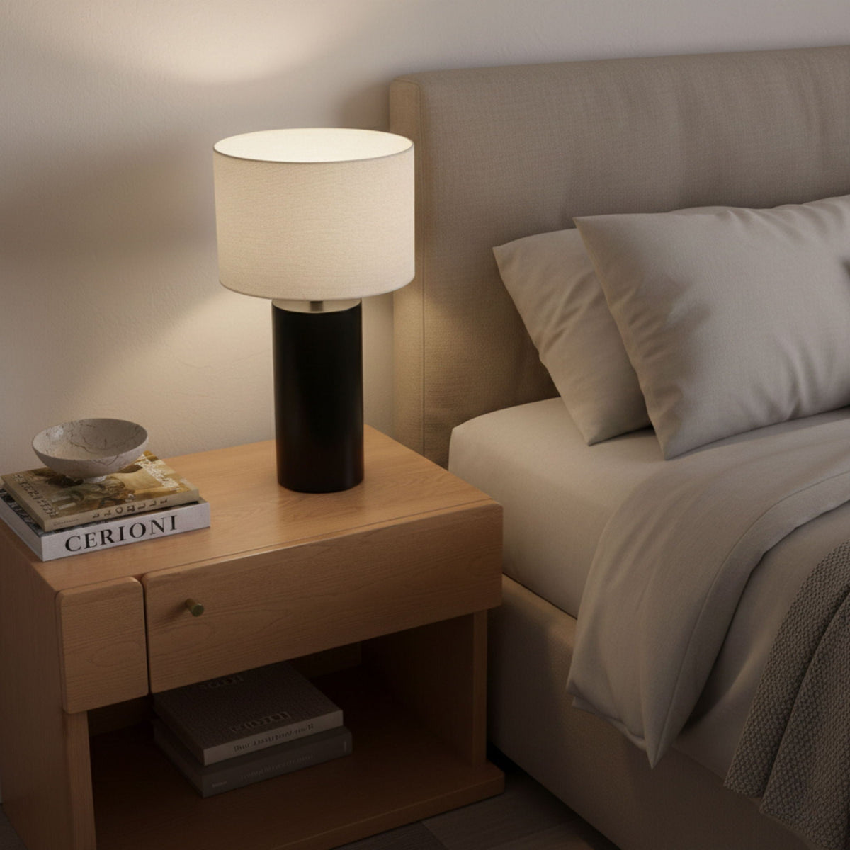 Aura - Table Lamp With On / Off Switch Block Base - Black / White