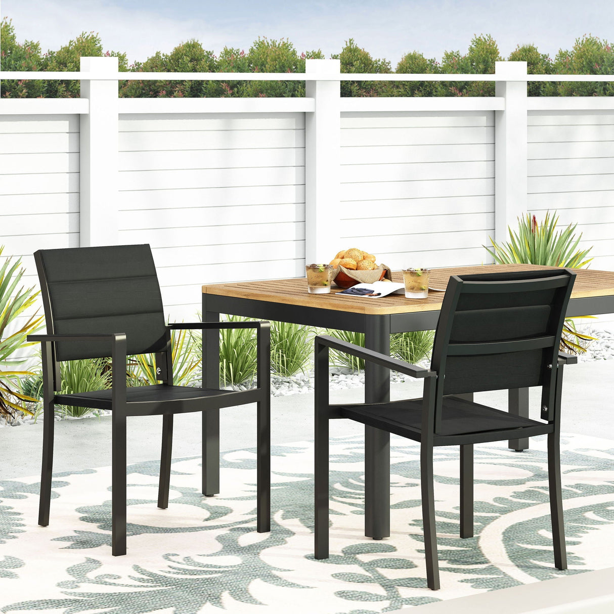 Baird Outdoor Mesh and Aluminum Dining Chairs - Black