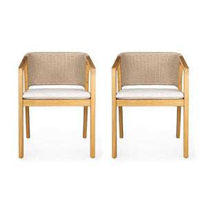 Outdoor Dining Set 1 Table 4 Chairs (Set of 5) - Teak / Beige