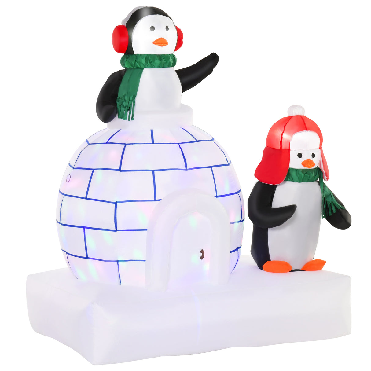 HOMCOM 5 ft Lighted Christmas Inflatables Outdoor Decorations Penguins with a Scarf and Igloo