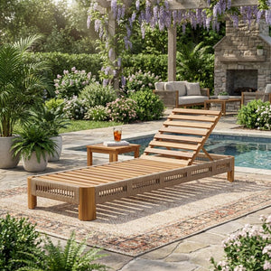 Acacia Wood Outdoor Chaise Lounge with Adjustable Backrest