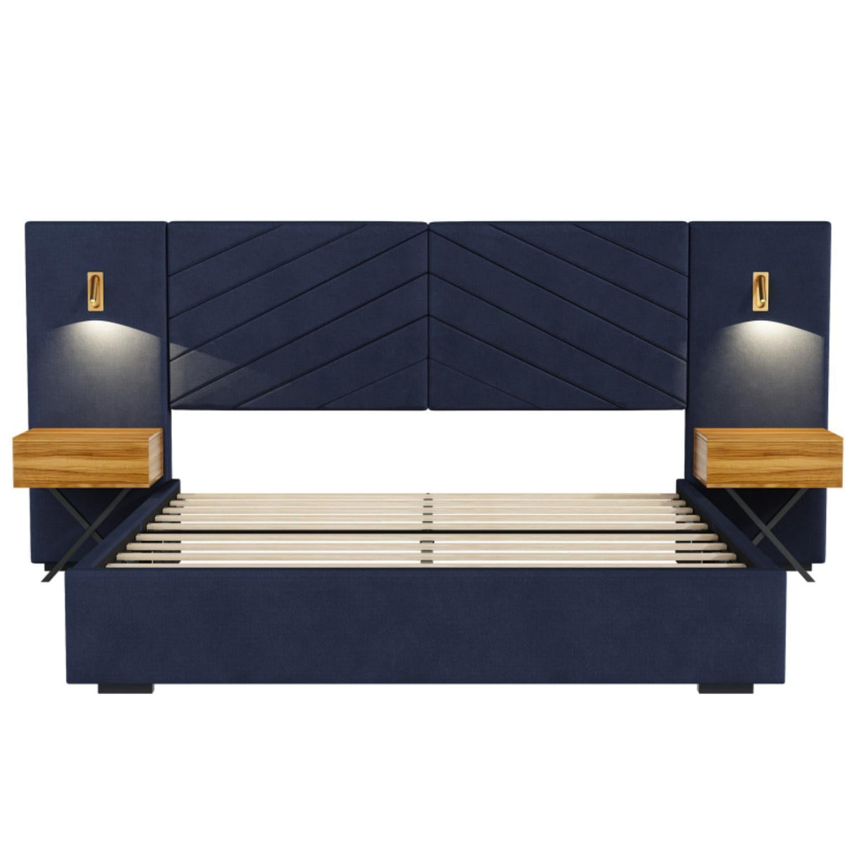 Upholstered Bed Frame With Vertical Channel Tufted Wingback Headboard
