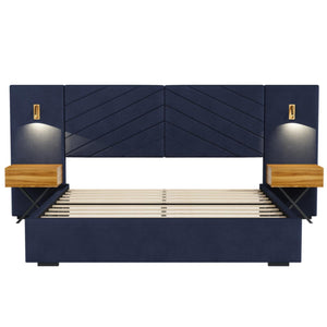 Upholstered Bed Frame With Vertical Channel Tufted Wingback Headboard