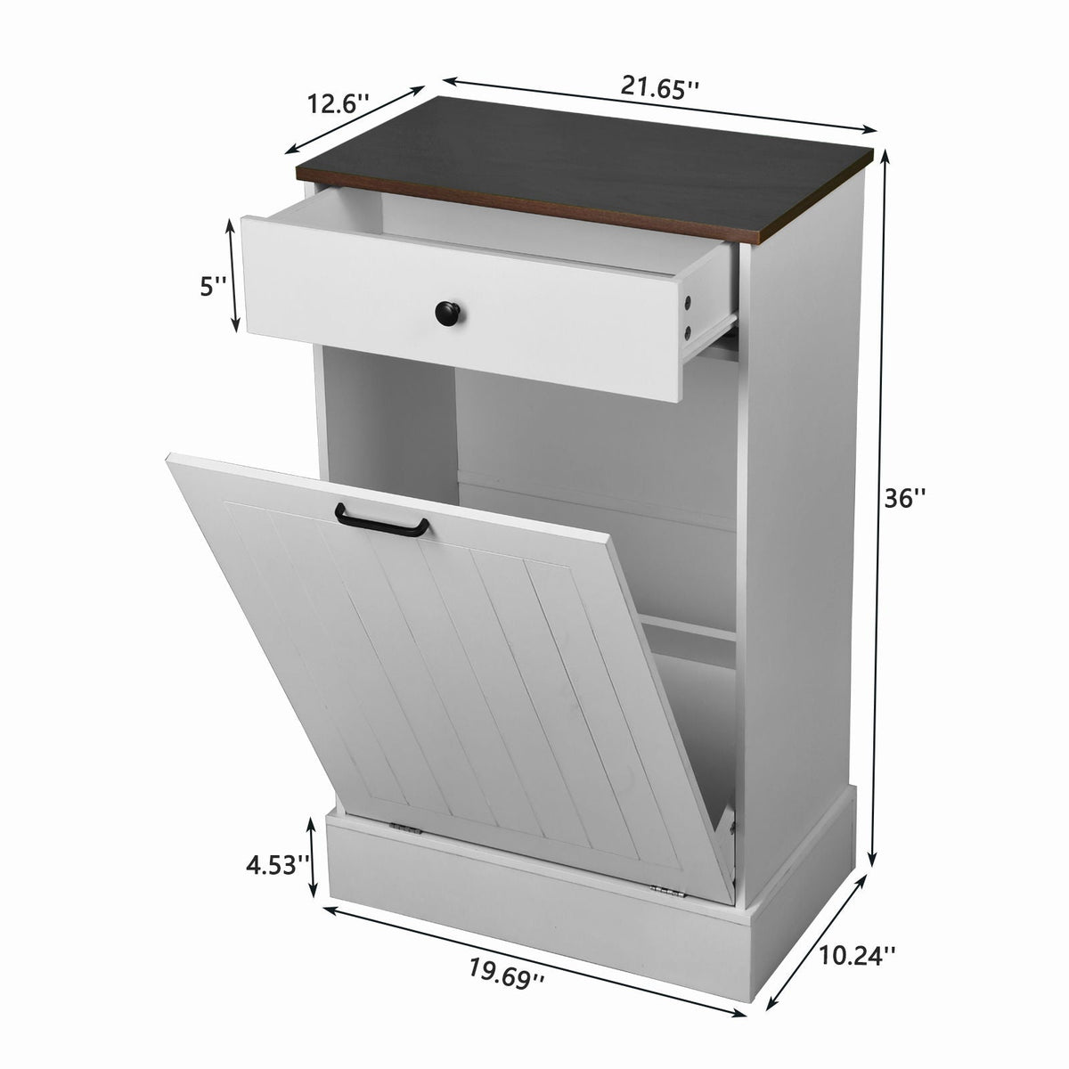 Tilt Out Trash Cabinet With Drawer, 10 Gallon Hamper - White