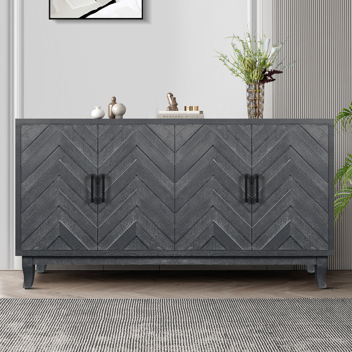 Stronger-vintage-style-buffet-cabinet,-taupe-grey-Buffets