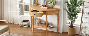 TREXM Farmhouse Half Moon Console Table with Drawer & Shelf