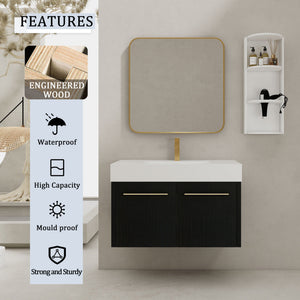 Modern Wall Mounted Bathroom Vanity With Thick Edge Resin Sink And Storage Rack