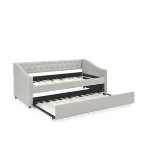 Upholstered Tufted Daybed With Drawers, Waved Arms