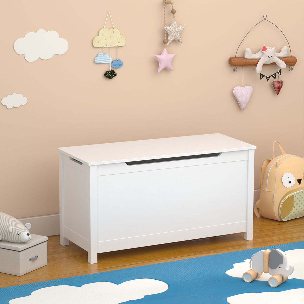 Toy Box Storage With Safety Hinged Lid