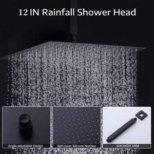 Contemporary Shower System With 12" Rainfall Head And Handheld Spray, Wall Mounted