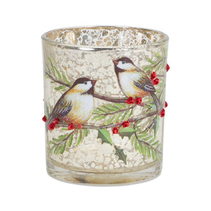 Mercury Glass Votive Candle Holder with Bird and Berry Branch (Set of 6)