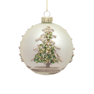 Painted Snowy Pine Tree Ball Ornament (Set of 6)