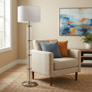 Nimbus - Floor Lamp With 3 Way Rotary Switch Clear Body Base - Silver Gray / White
