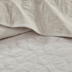 3 Piece Velvet Quilt Set Ivory King/Cal King