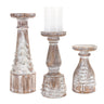 White-washed-carved-pine-tree-design-candle-holder-(set-of-3)-Candle-Holders