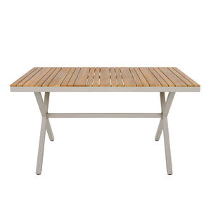Outdoor 7-Piece Dining Set - Rectangular Teak Wood Table + 6 Wicker Chairs