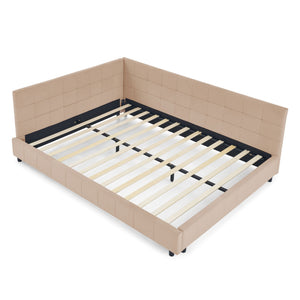 Mid-Century Storage Upholstered Tufted Bed Frame with Backrest and Armrests