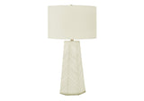 Contemporary White Ceramic Table Lamp with Ivory Shade