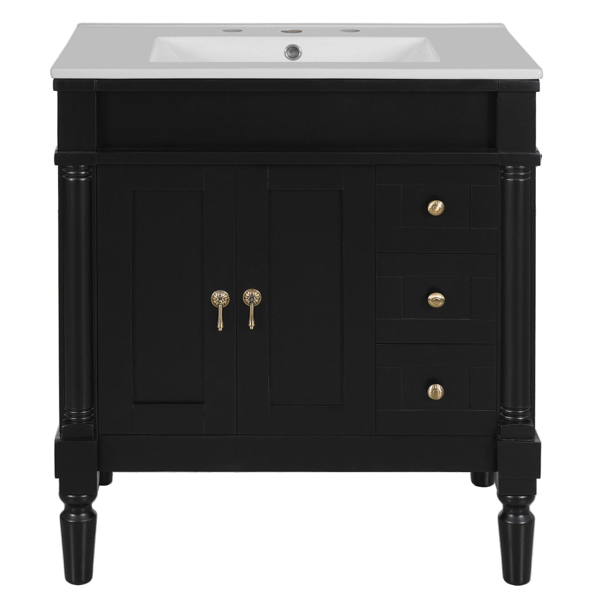 Bathroom Vanity With Ceramic Sink, 2 Doors 3 Drawers, Soft Close Design