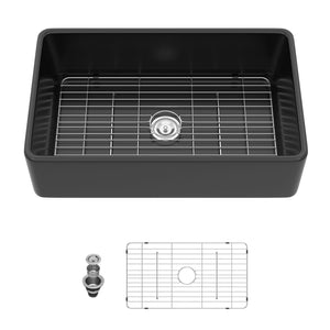 Farmhouse Ceramic Apron Front Single Bowl Kitchen Sink with Durable Design - White or Black