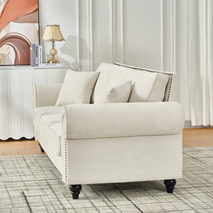 3 Seater Sofa With Tufted Upholstery, Rolled Arms, Nailhead Trim