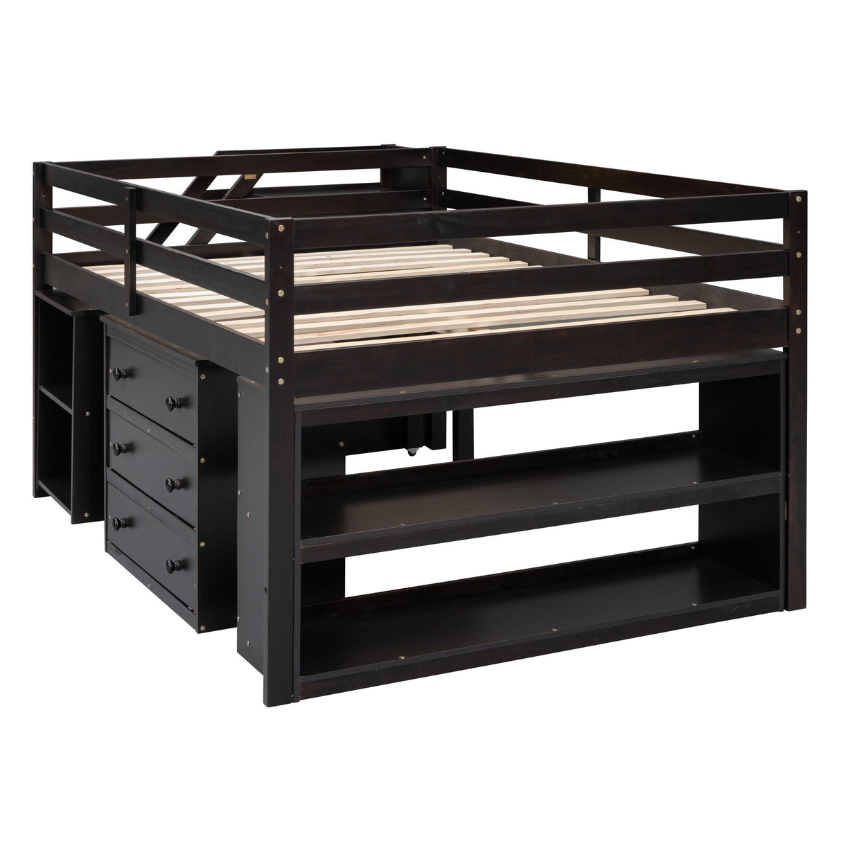 Loft Bed With Retractable Writing Desk And 3 Drawers With Storage Stairs And Shelves