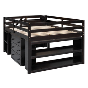 Loft Bed With Retractable Writing Desk And 3 Drawers With Storage Stairs And Shelves