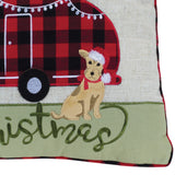 Embroidered Camper Christmas with Dog Throw Pillow 15"SQ