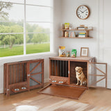 33' Solid Wood Dog Crate Furniture, Foldable Indoor Kennel