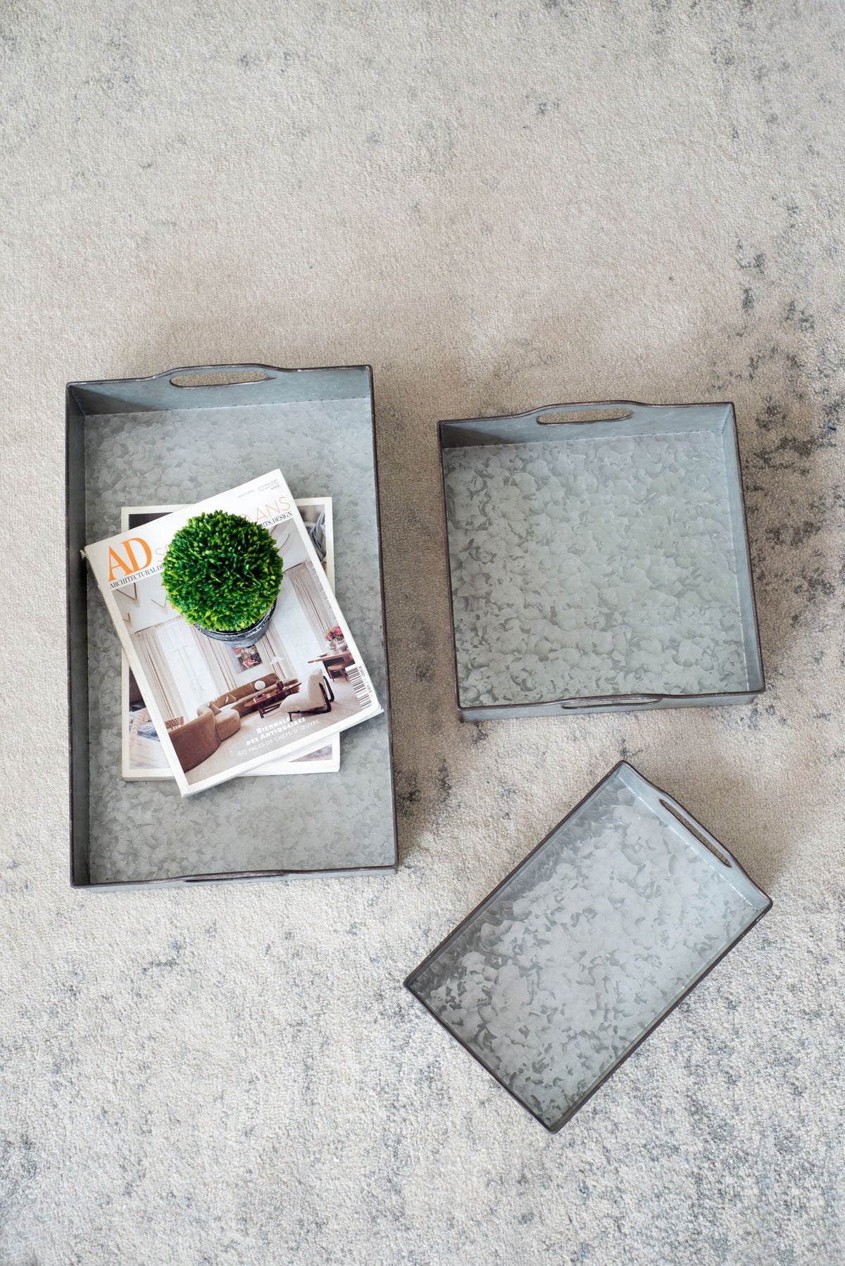 Decorative Galvanized Nesting Trays (Set of 3) - Gray