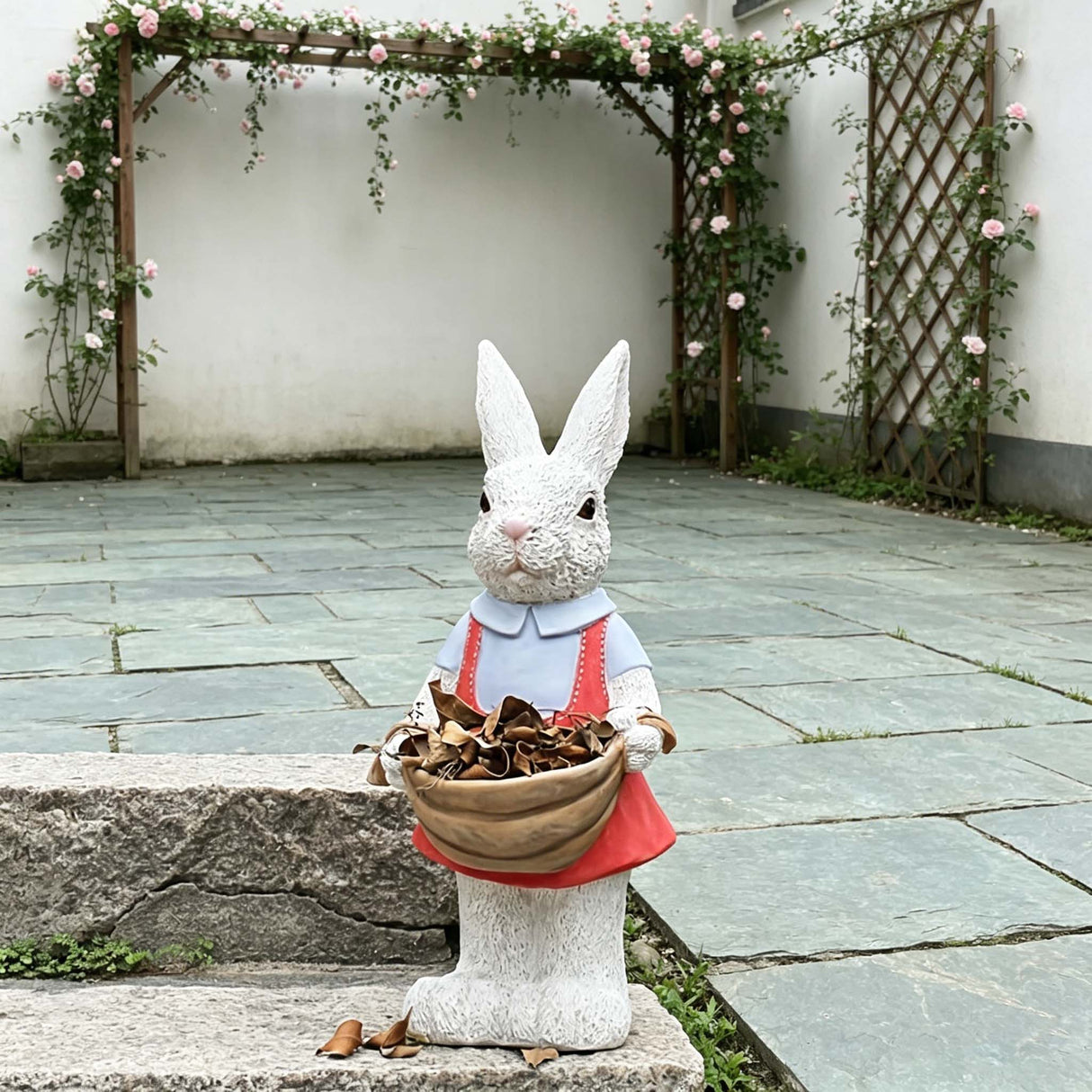 Charming Hand-Painted Rabbit Garden Statue