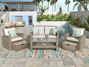 U-Style Patio Furniture 4 Piece Outdoor Wicker Sectional Sofa Set with Ottoman and Cushions