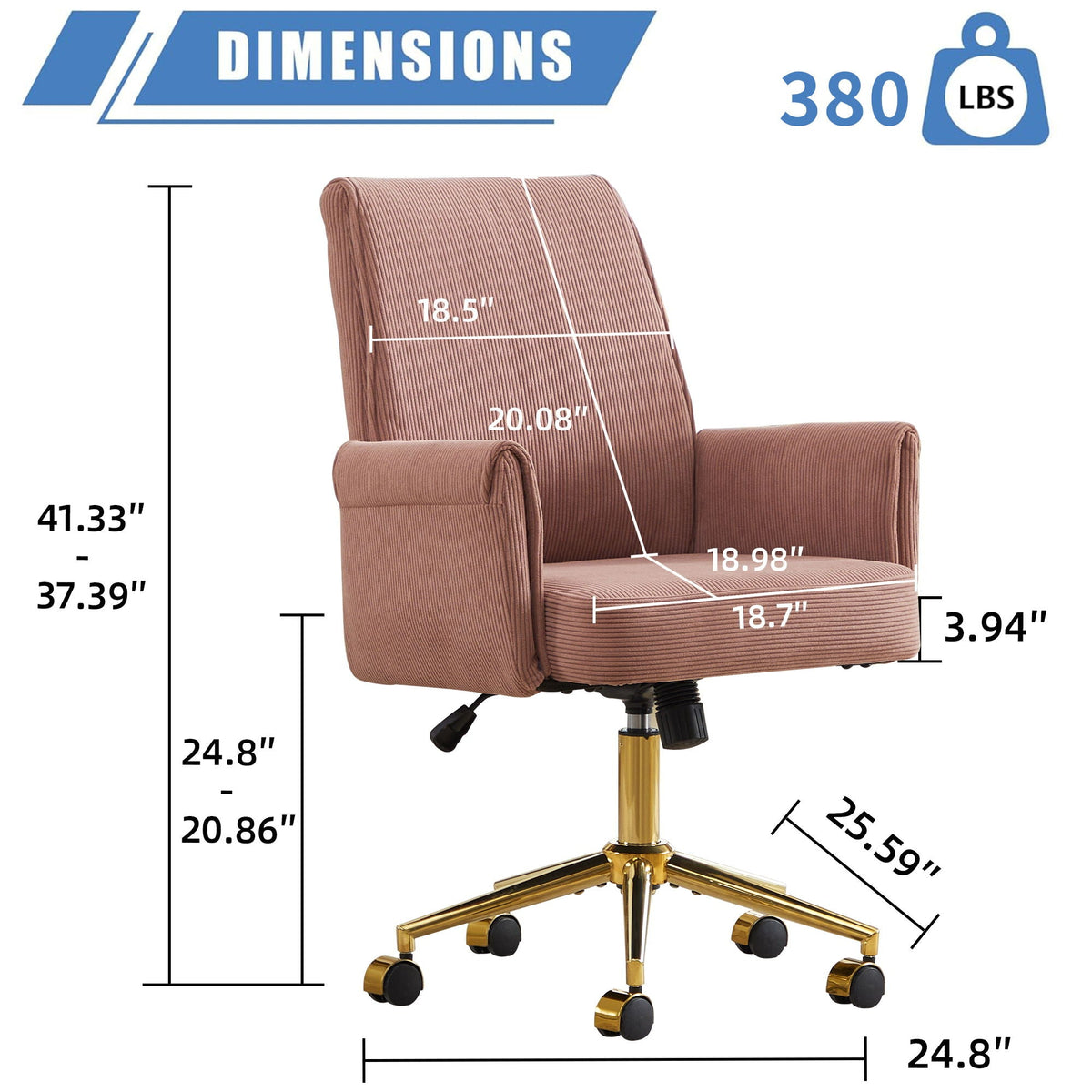 Ergonomic Mid-Back Office Chair with Striped Fabric and Lumbar Support - Multiple Colors