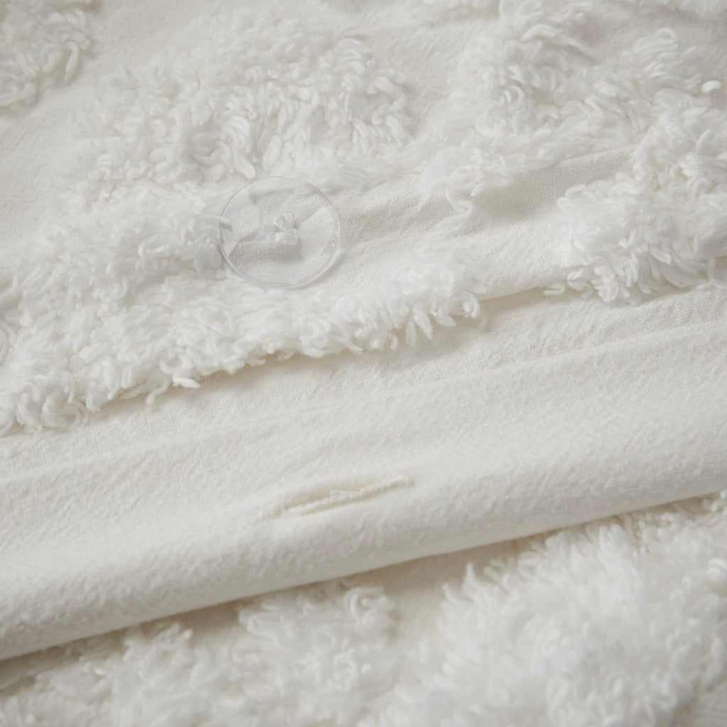 King/Cal King 3 Piece Tufted Cotton Chenille Damask Duvet Cover Set - Off-White