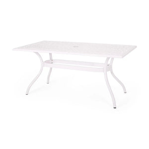 Celestine Outdoor Cast Aluminum Dining Table With Floral Lattice Design And Umbrella Holder