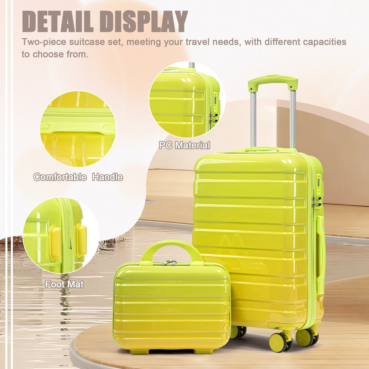 2-Piece Polycarbonate Spinner Wheel Luggage Set with Lock - Green & Yellow