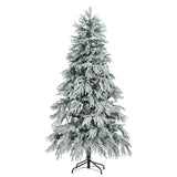 6FT Pre-Lit Spruce Snow Flocked Christmas Tree, Artificial Hinged Xmas Tree with 300 Multi-Color LED Lights